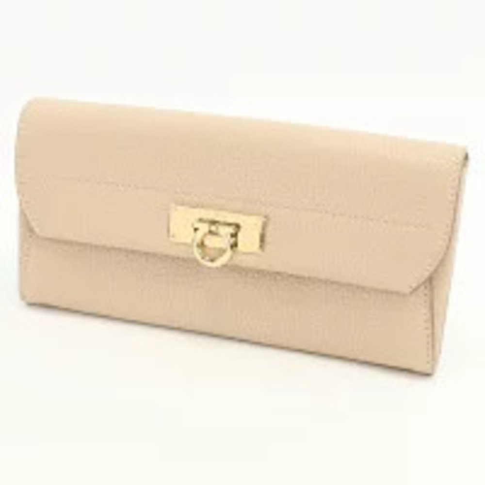 Salvatore Ferragamo Cream Bi Wallet fold Beige Gancini Long Cream Tan